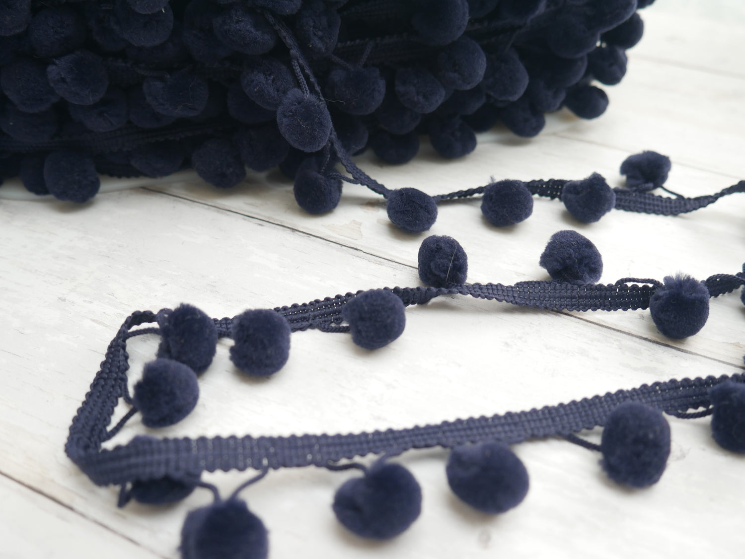 15mm Pom-Pom Trim, Navy-Flying Bobbins Haberdashery