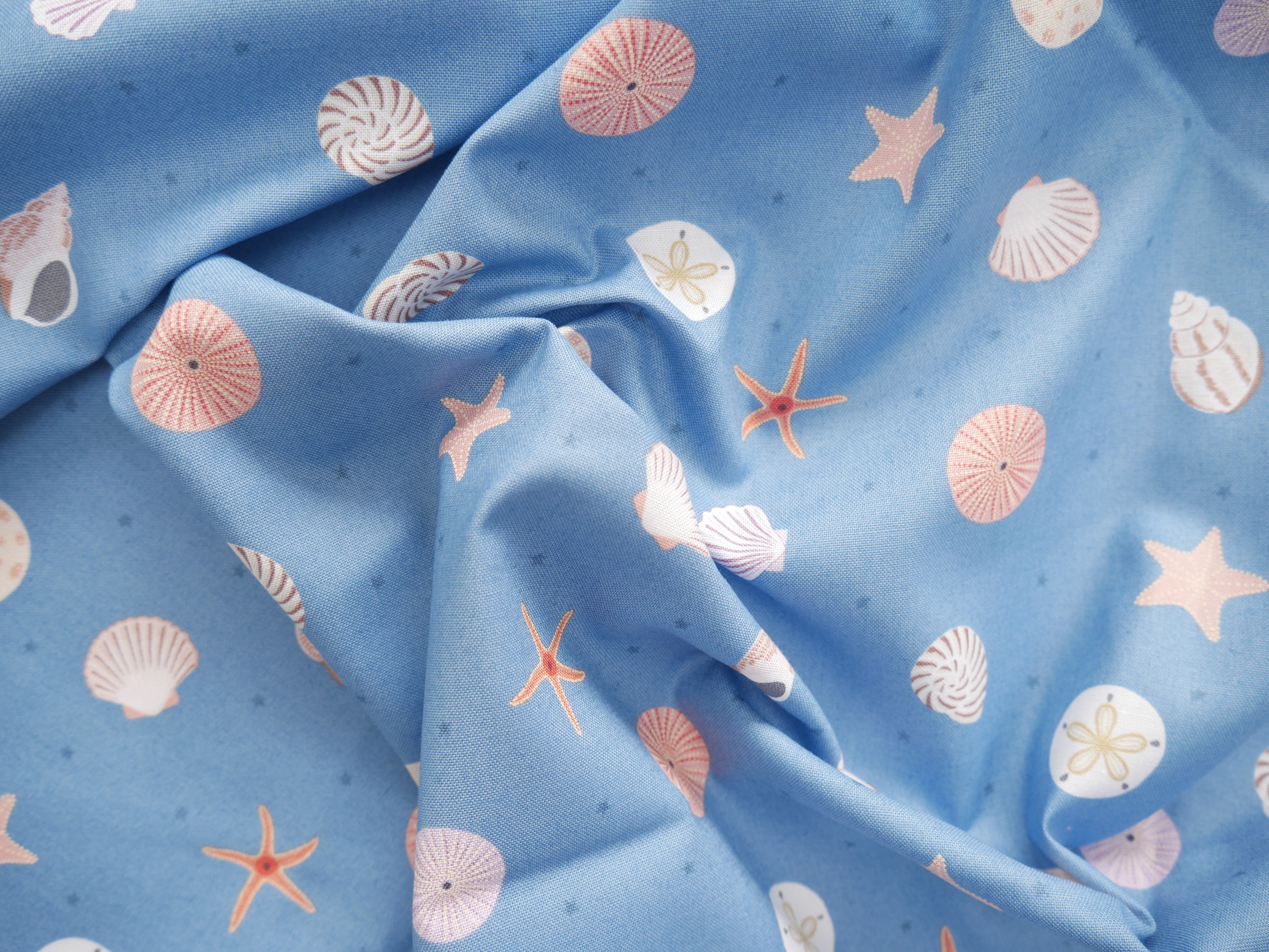 Sea Shells in Blue by Lewis &amp; Irene, £12.90 pm-Cotton-Flying Bobbins Haberdashery