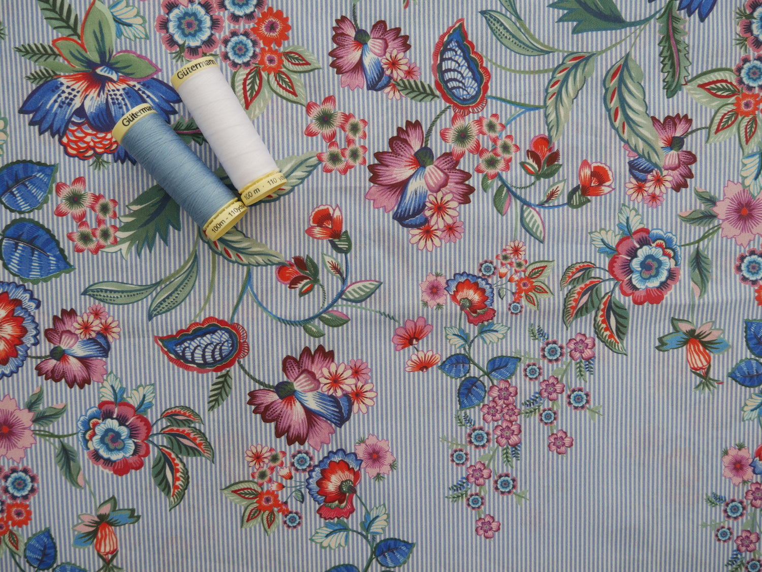 Floral Border Stripe Cotton, £15.80 pm-Viscose-Flying Bobbins Haberdashery