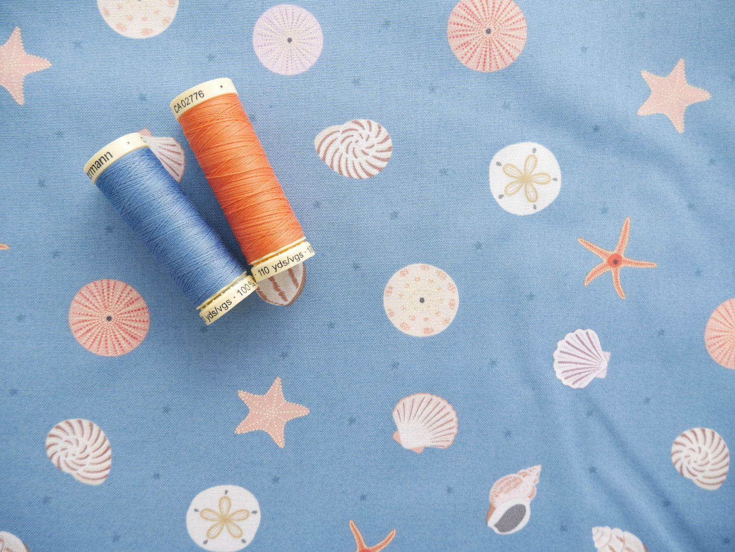 Sea Shells in Blue by Lewis &amp; Irene, £12.90 pm-Cotton-Flying Bobbins Haberdashery