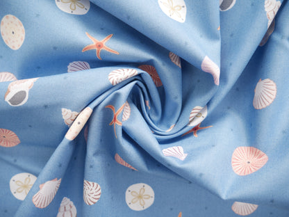 Sea Shells in Blue by Lewis &amp; Irene, £12.90 pm-Cotton-Flying Bobbins Haberdashery