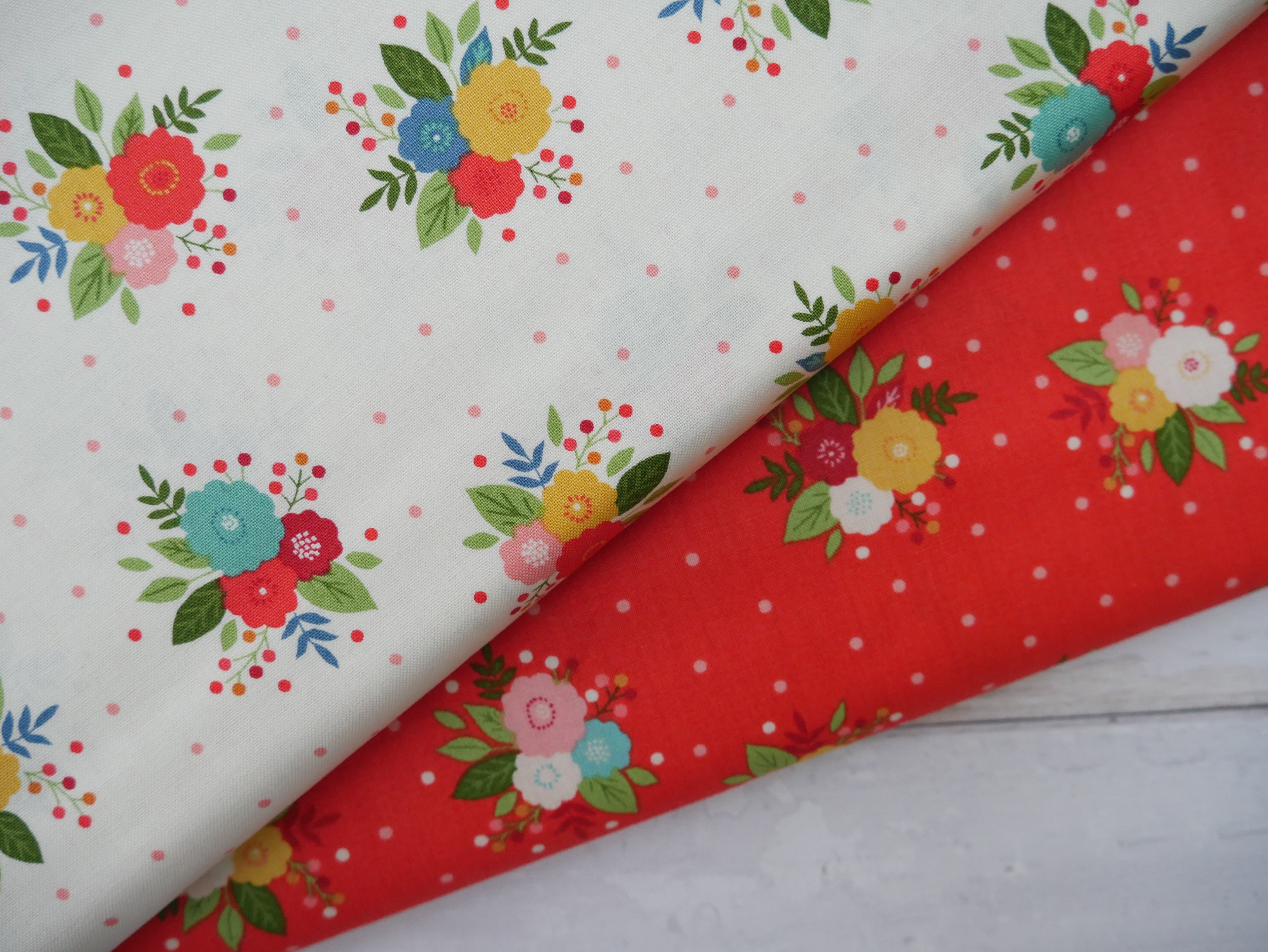 Amelia, Posy in Red - 100% Cotton, £13.00 pm-Cotton-Flying Bobbins Haberdashery