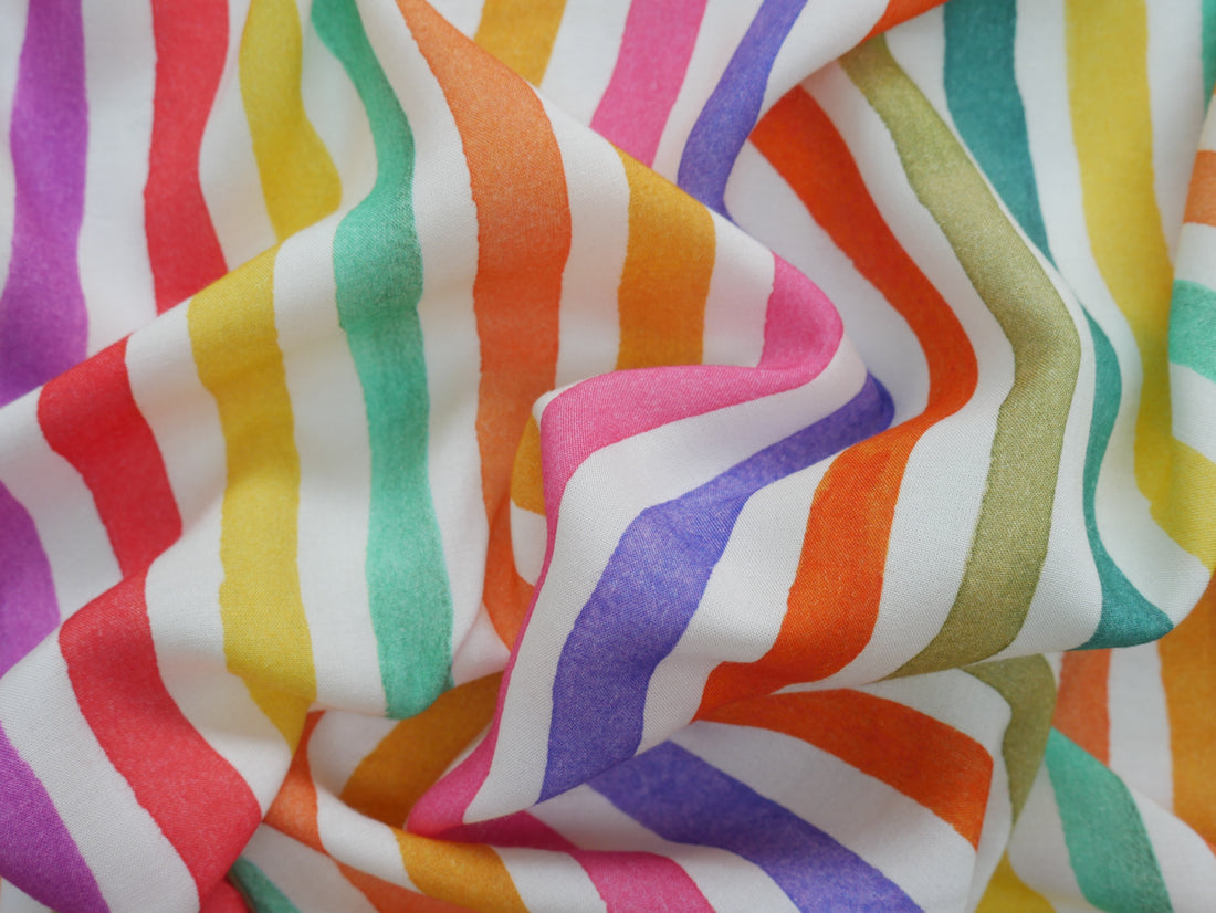 Bright Stripe Viscose Challis, £15.80 p/m-Fabric-Flying Bobbins Haberdashery