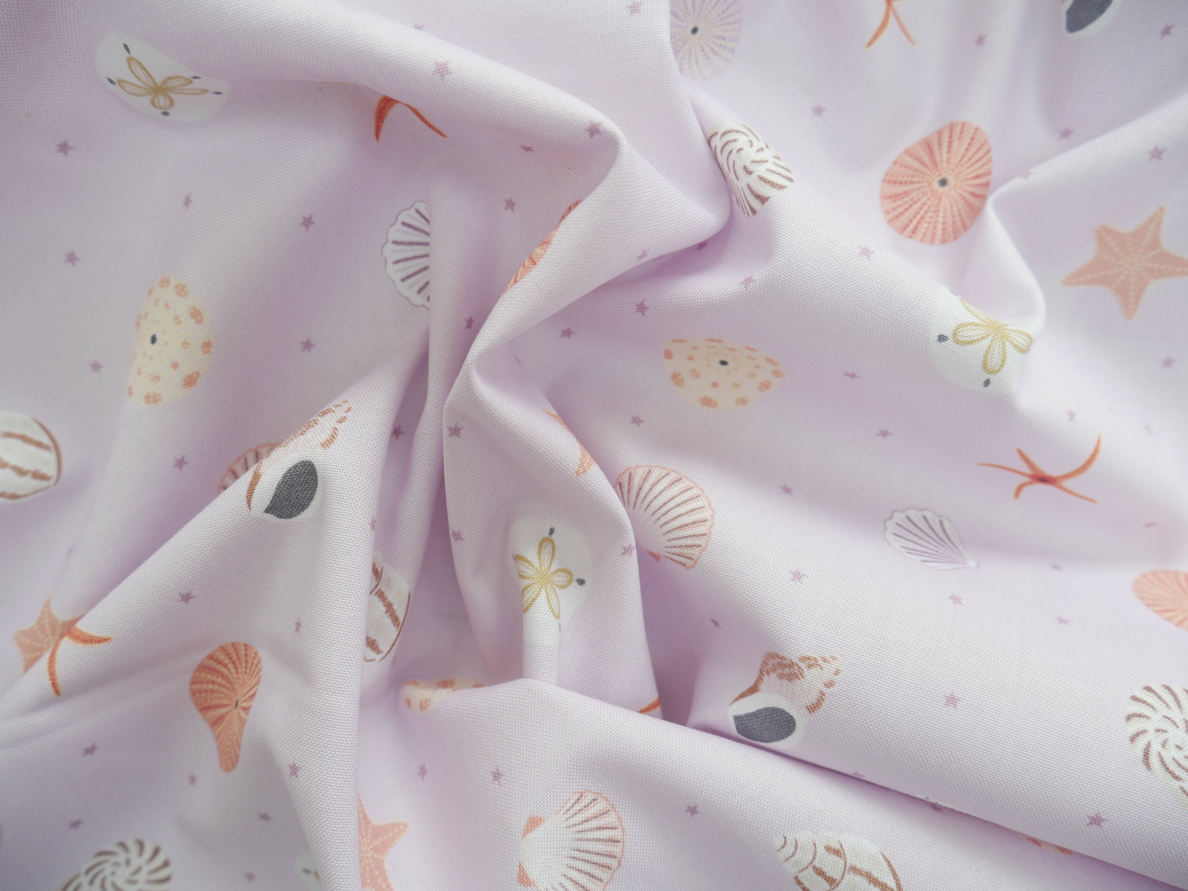 Sea Shells in Lilac by Lewis &amp; Irene, £12.90 pm-Cotton-Flying Bobbins Haberdashery