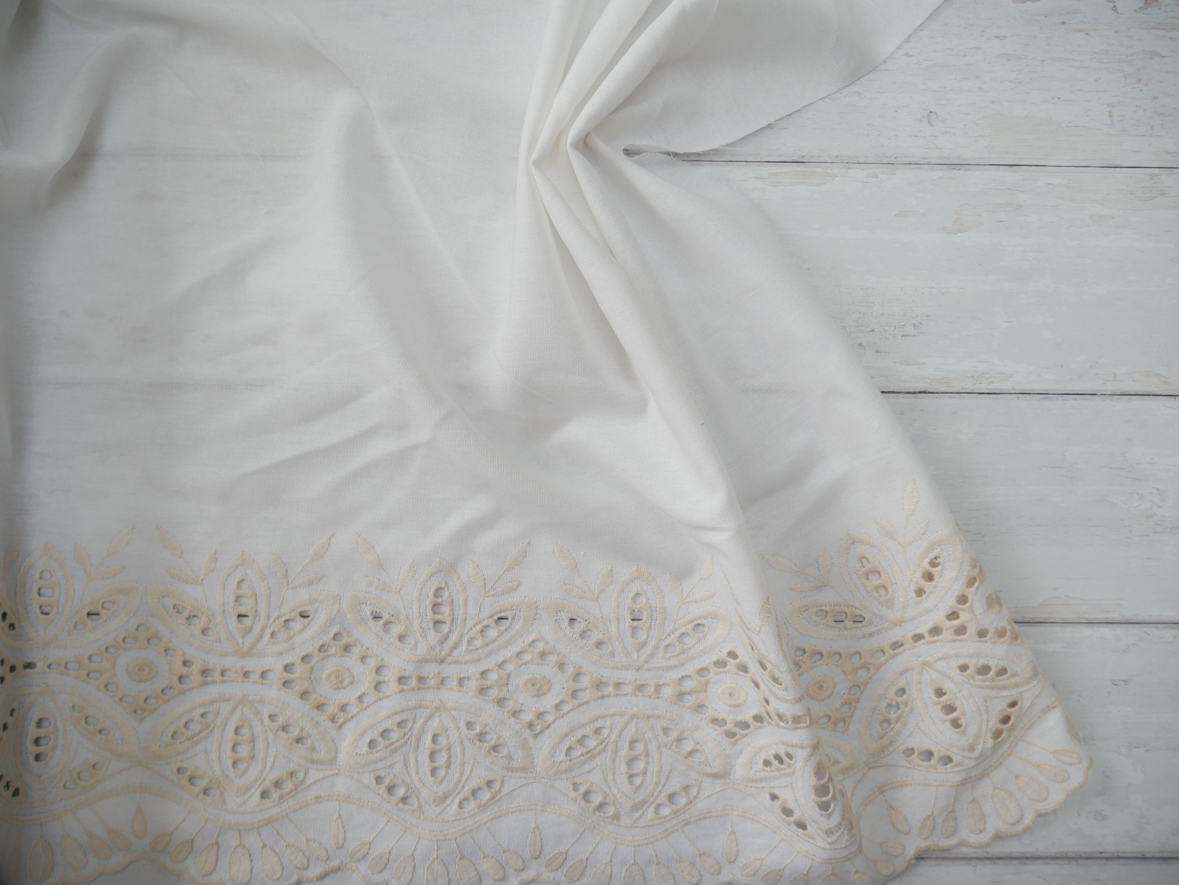 Linen Mix with Embroidered Border in Ivory £16.50 p/m-Viscose-Flying Bobbins Haberdashery