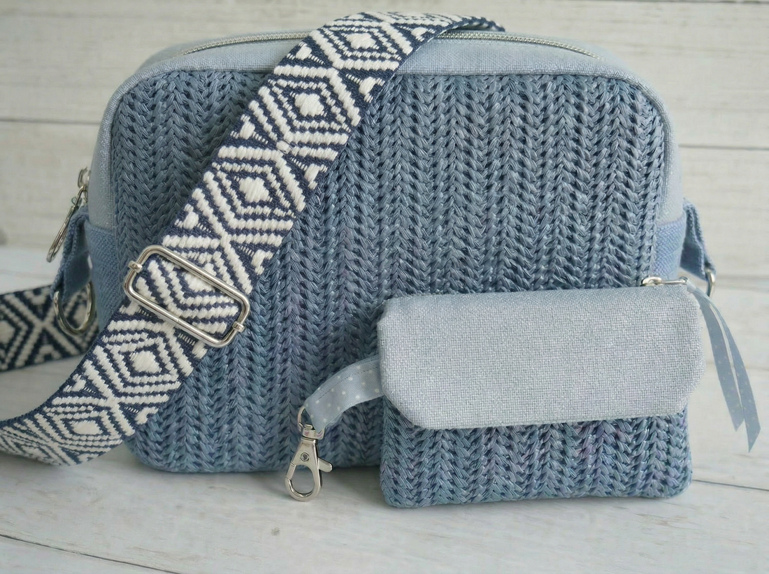 Amber Cross-Body Bag Making Kit - Raffia in Indigo-Sewing Kit-Flying Bobbins Haberdashery