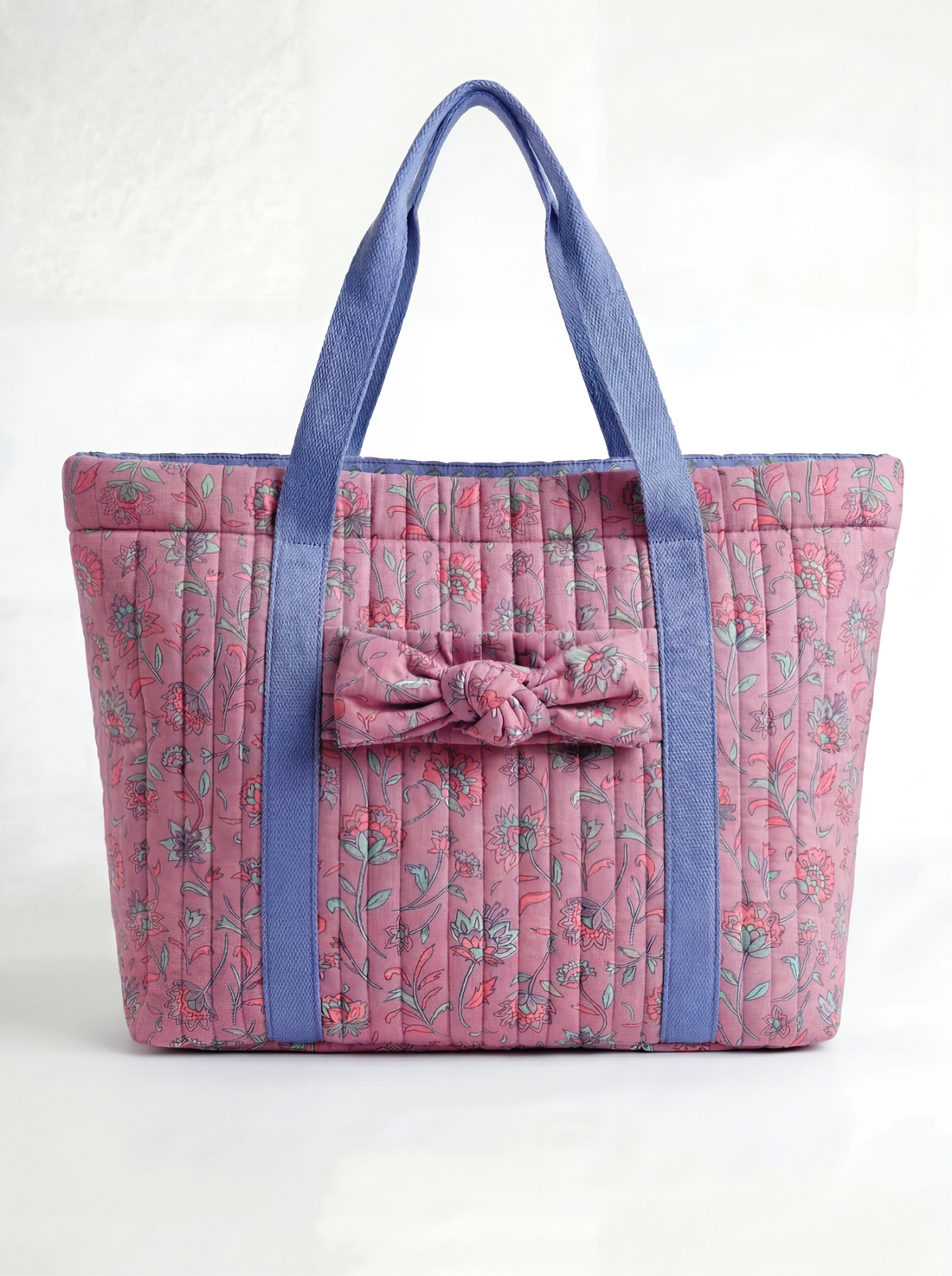 Bella Quilted Bag Kit - Floral Quilted Cotton in Pink &amp; Blue-Sewing Kit-Flying Bobbins Haberdashery