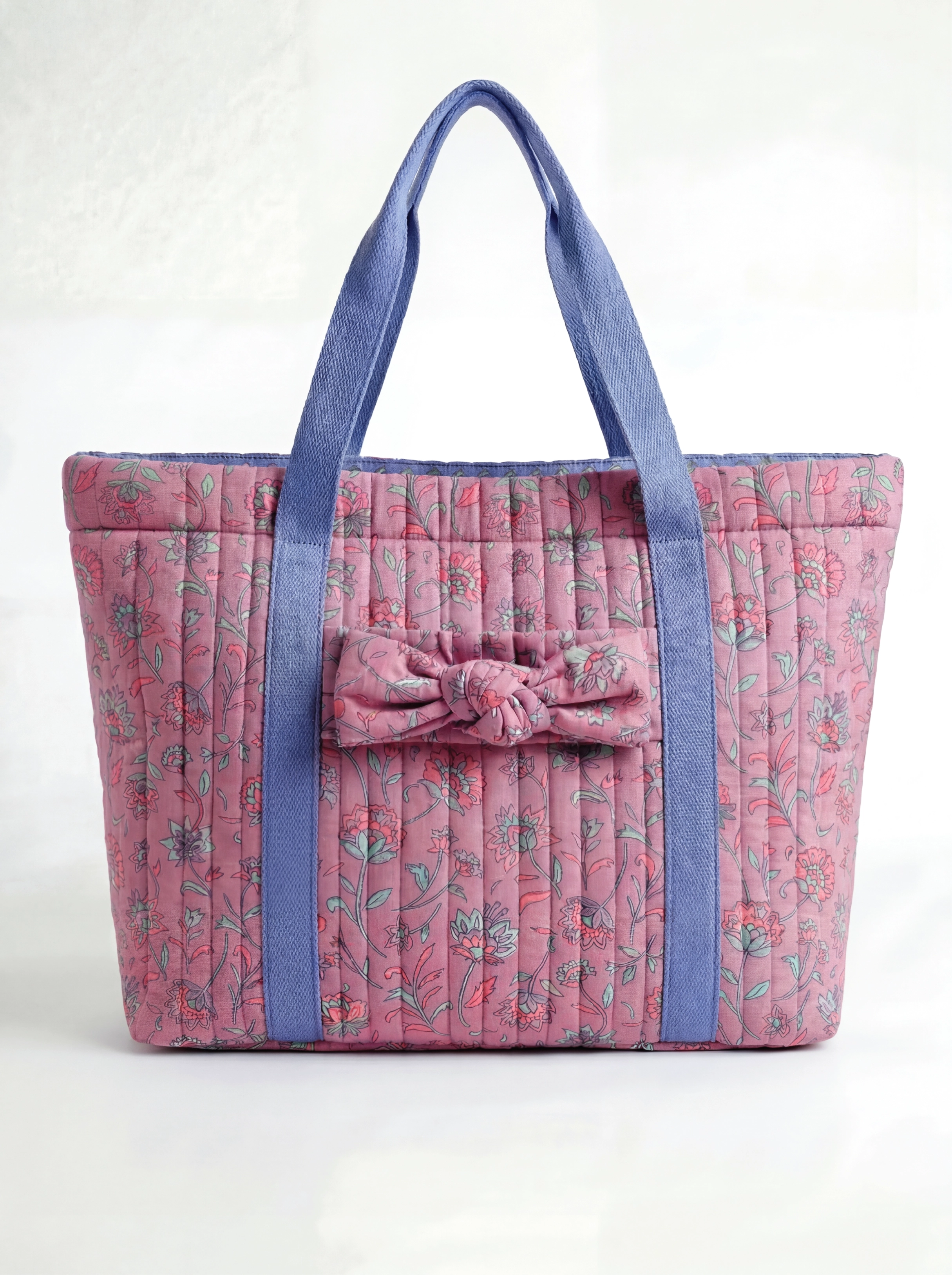 Bella Quilted Bag Kit - Floral Quilted Cotton in Pink &amp; Blue-Sewing Kit-Flying Bobbins Haberdashery
