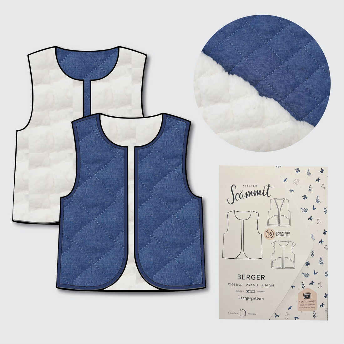 Berger Gilet Kit - Quilted Denim-Sewing Kit-Flying Bobbins Haberdashery