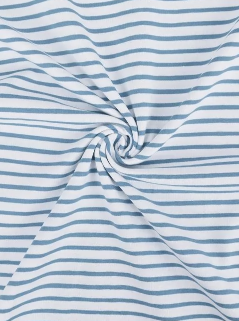 Breton Stripe Cotton Jersey in Sky &amp; Ivory £16.00 pm-Cotton Jersey-Flying Bobbins Haberdashery