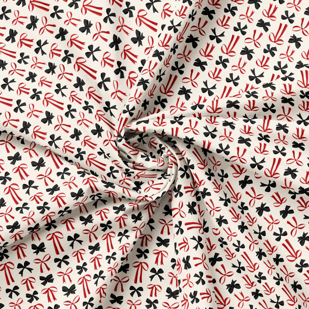 Blooms &amp; Bows Printed Cotton by Camelot - Sweetheart Bows in Cream-Cotton Fabric-Flying Bobbins Haberdashery