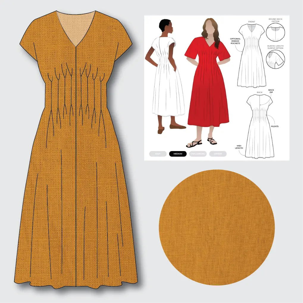 Bronte Dress Kit - Viscose Linen in Ochre-Sewing Kit-Flying Bobbins Haberdashery