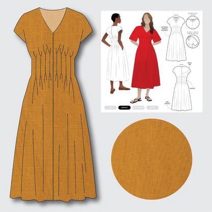 Bronte Dress Kit - Viscose Linen in Ochre-Sewing Kit-Flying Bobbins Haberdashery