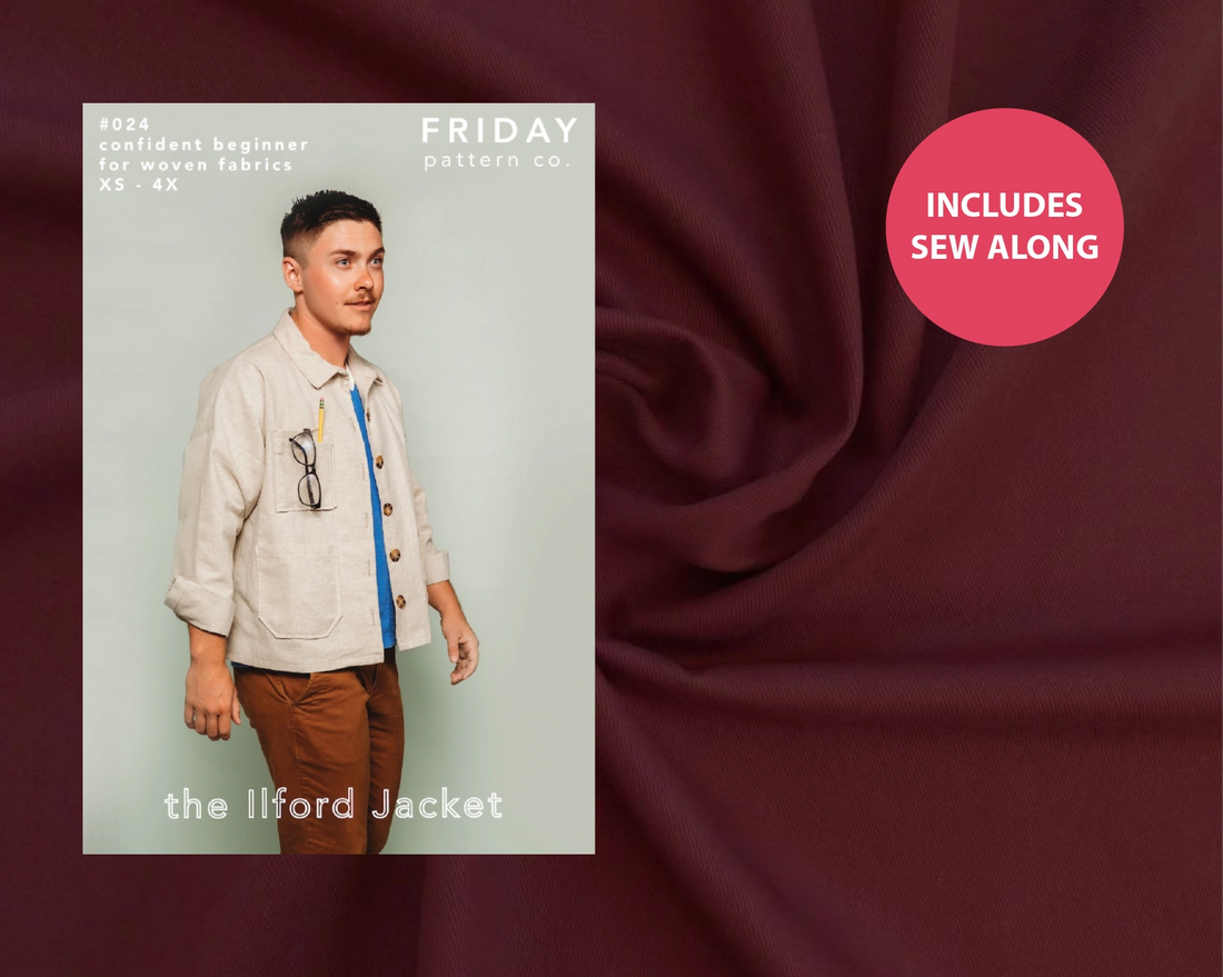 Ilford Unisex Jacket Kit - Cambridge Twill in Burgundy-Sewing Kit-Flying Bobbins Haberdashery