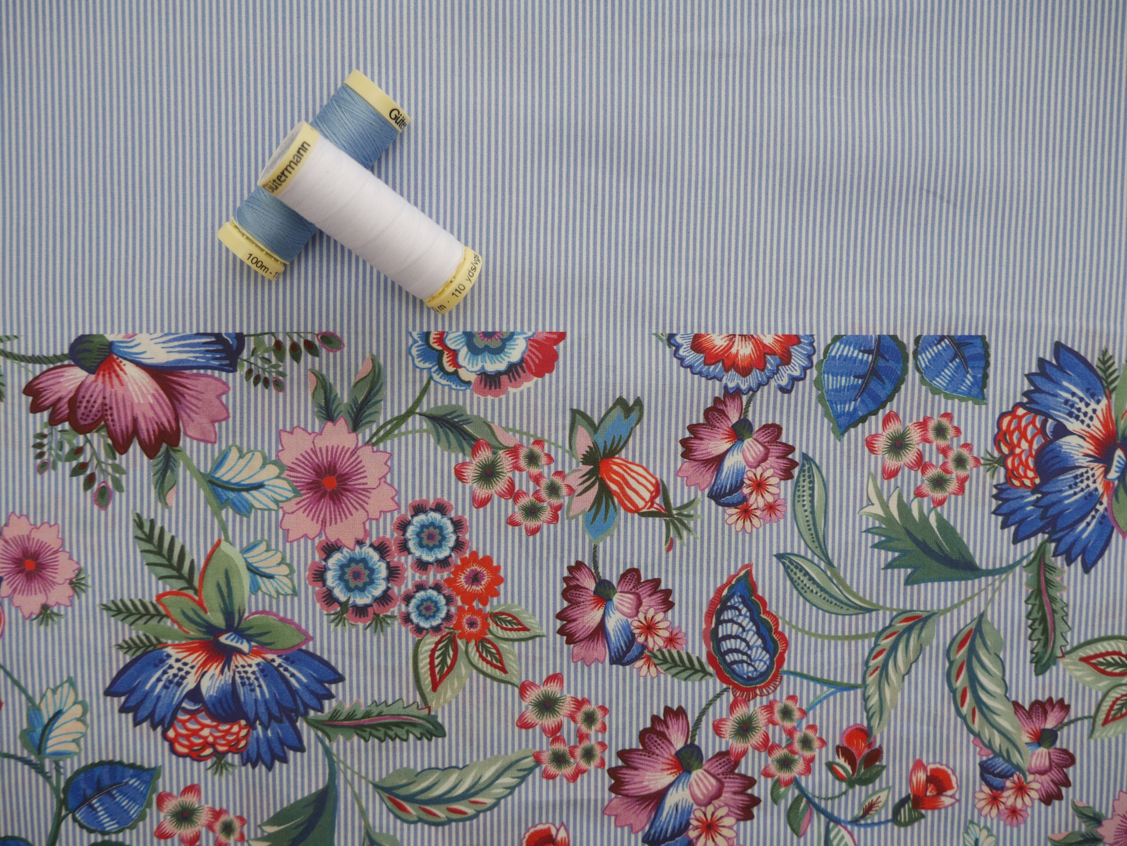 Floral Border Stripe Cotton, £15.80 pm-Viscose-Flying Bobbins Haberdashery