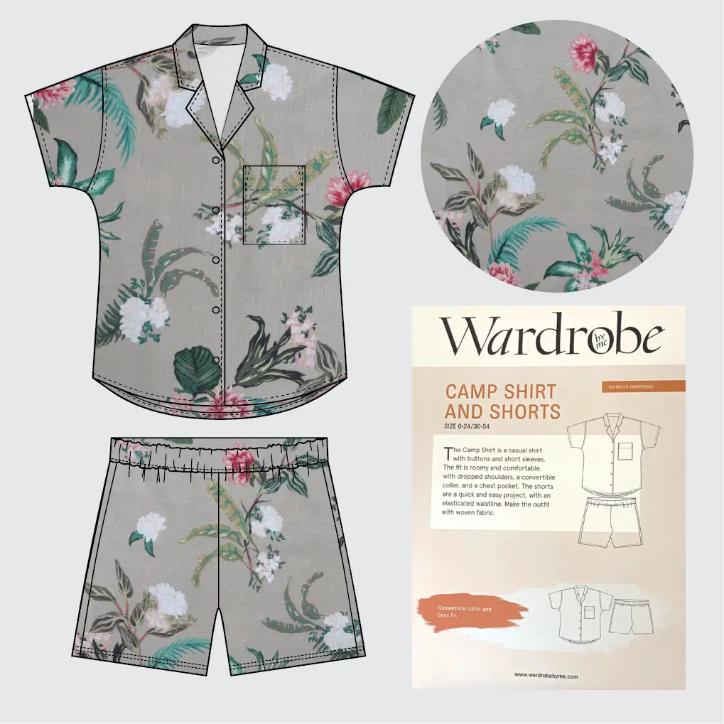 Camp Shirt Kit - Dame Fleur Crepe in Latte-Sewing Kit-Flying Bobbins Haberdashery