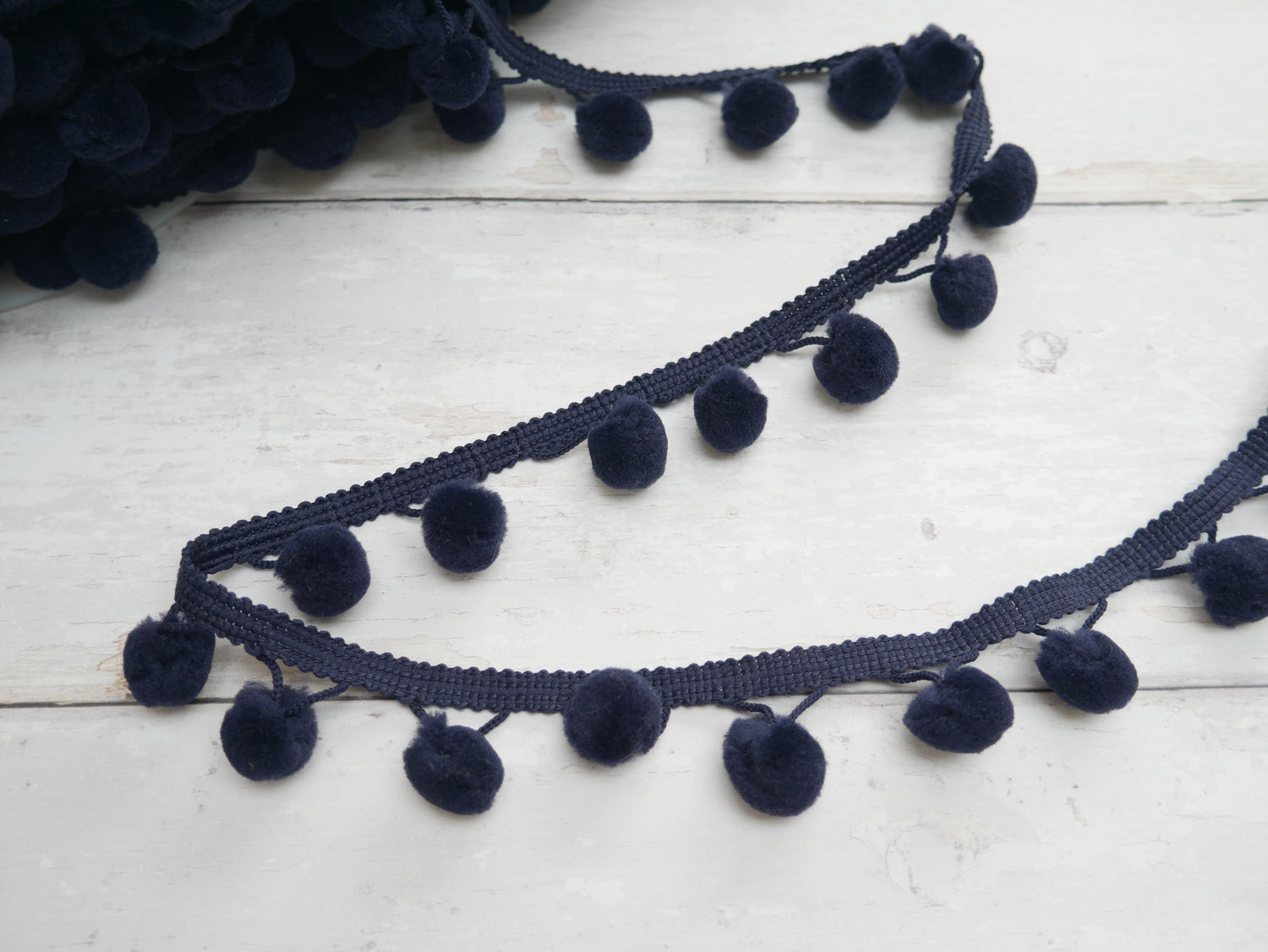 15mm Pom-Pom Trim, Navy-Flying Bobbins Haberdashery