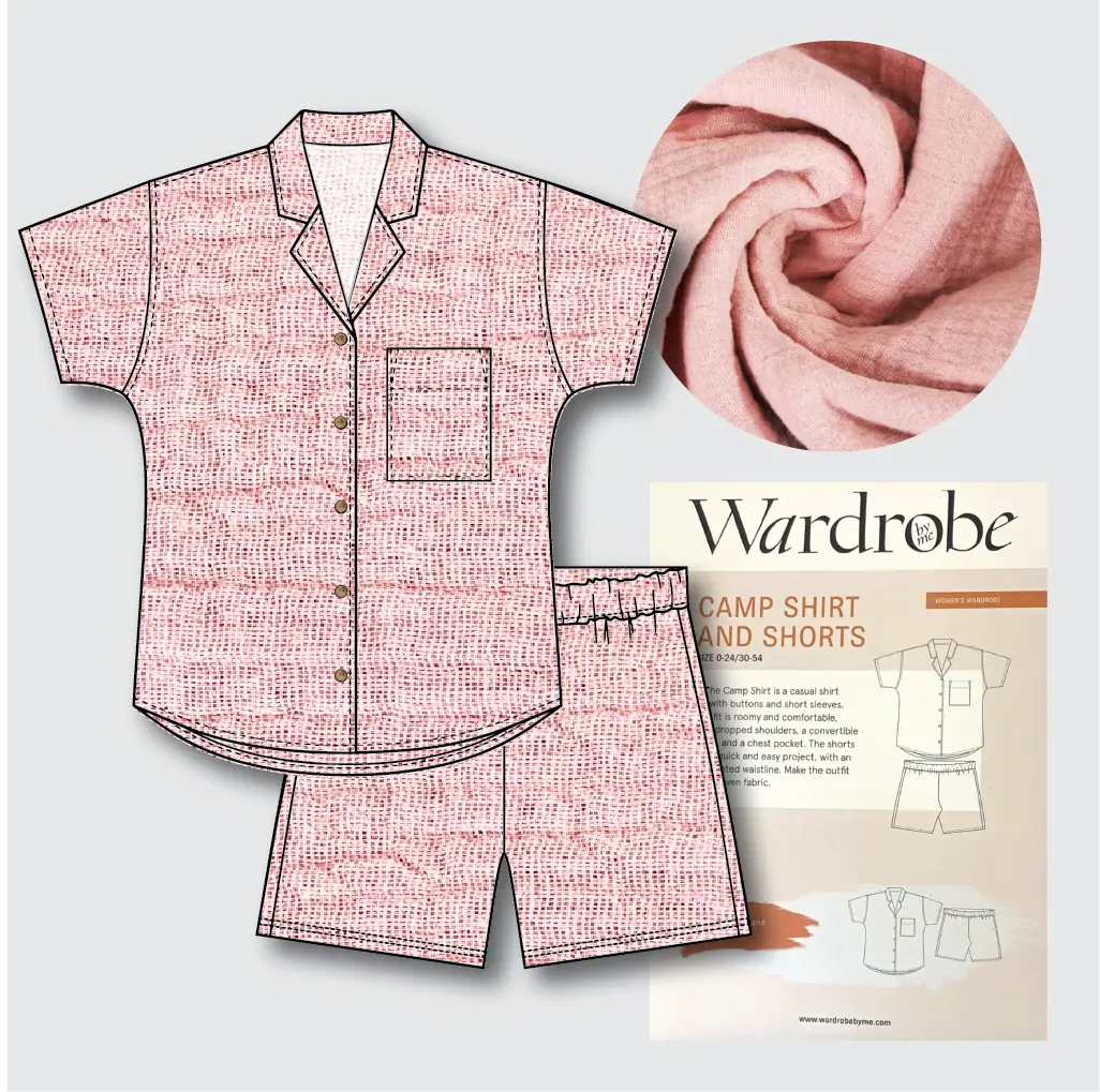 Camp Shirt Kit - Cotton Double Gauze in Soft Pink-Sewing Kit-Flying Bobbins Haberdashery