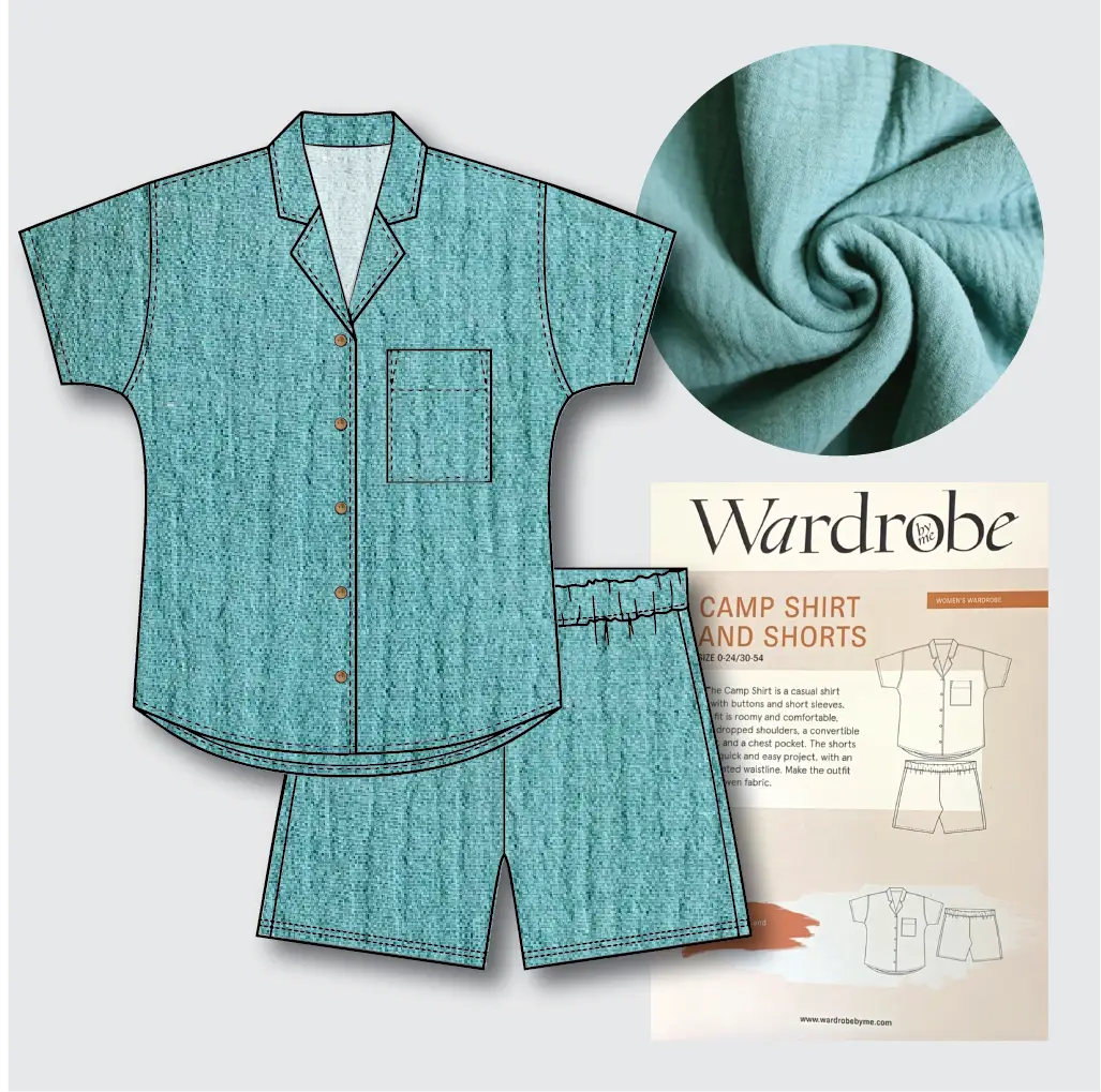 Camp Shirt Kit - Cotton Double Gauze in Aquamarine-Sewing Kit-Flying Bobbins Haberdashery