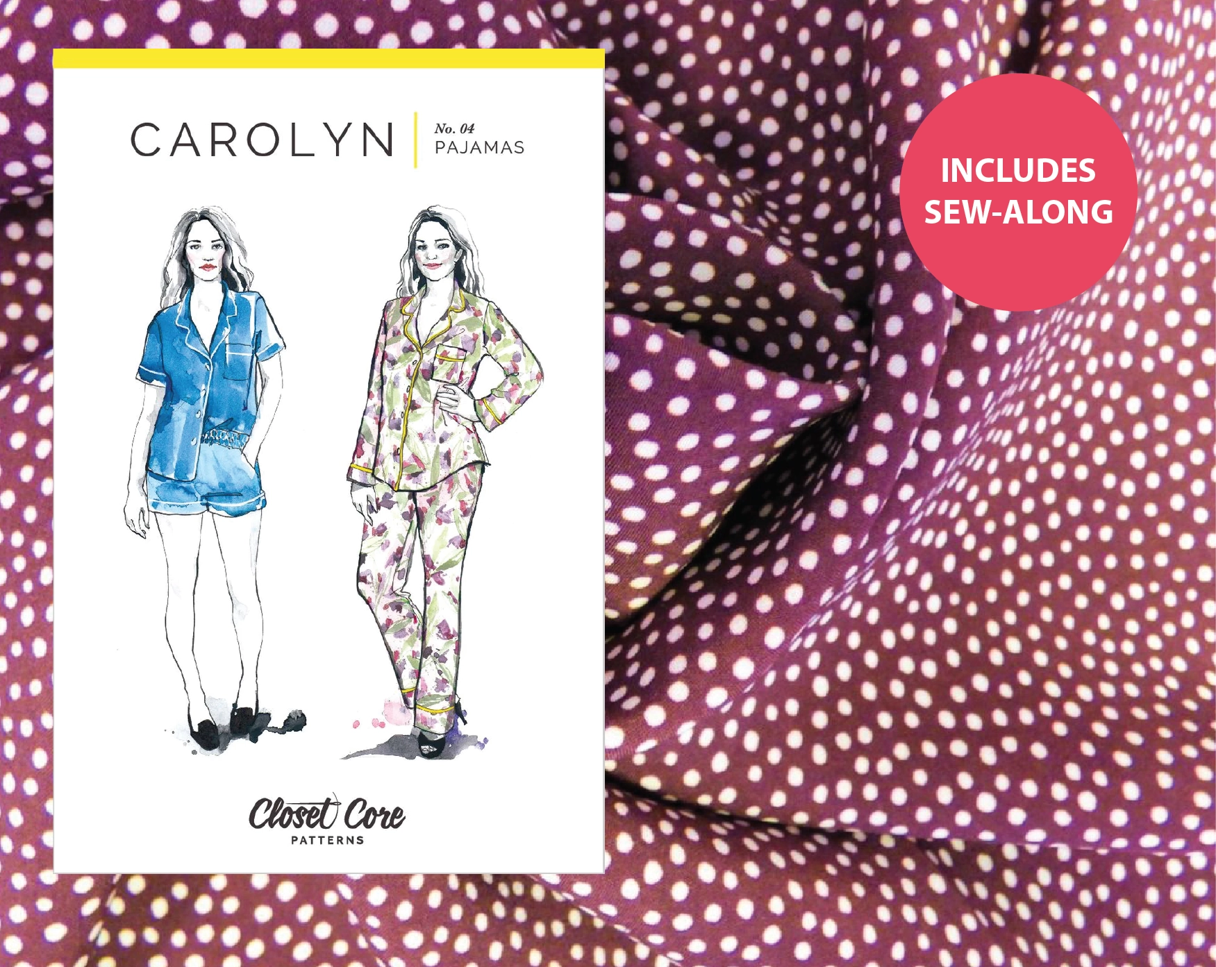 Carolyn Pyjamas Kit - Lady McElroy Cotton Lawn in Claret Dots-Sewing Kit-Flying Bobbins Haberdashery