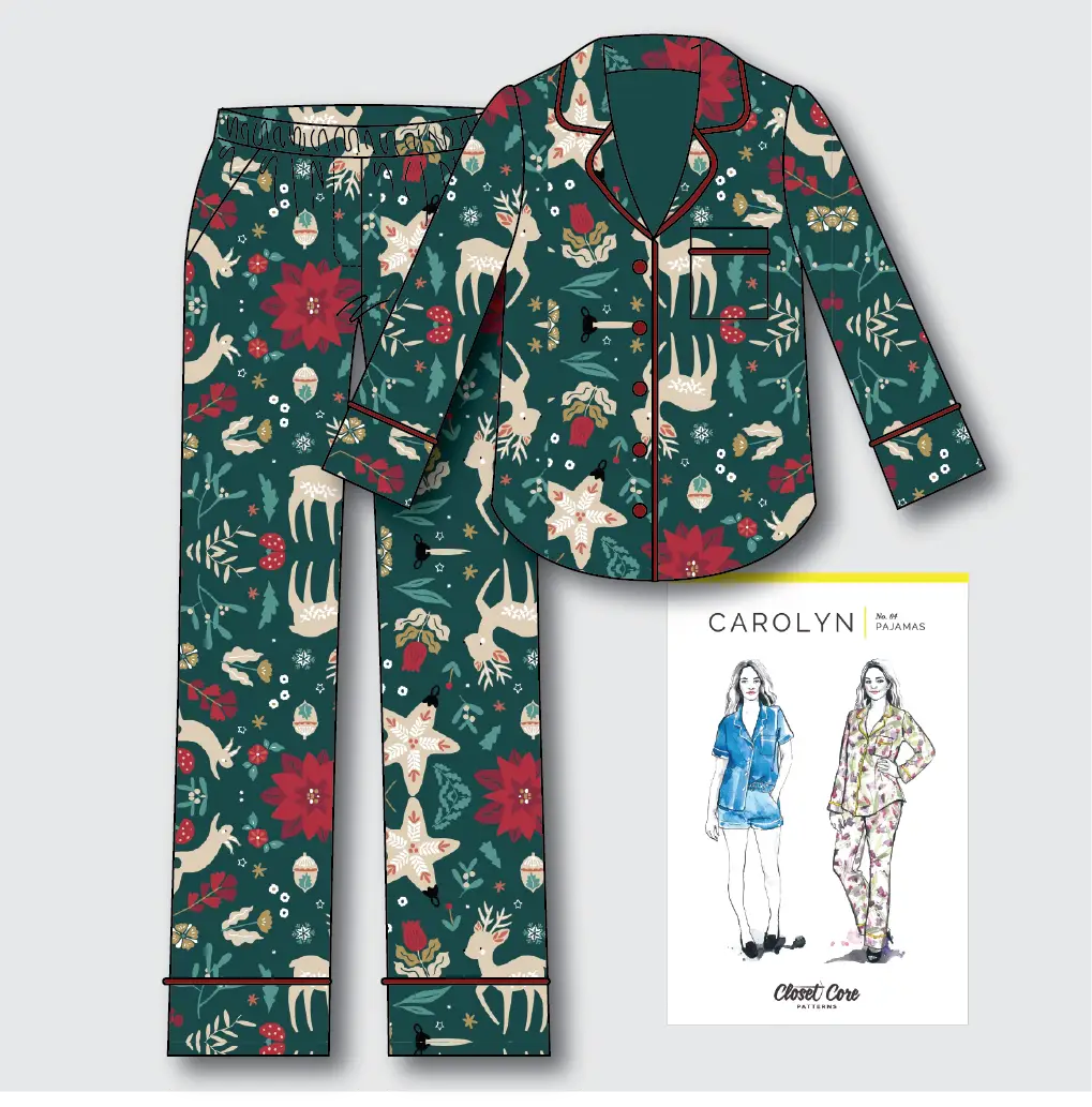 Carolyn Pyjamas Kit - Festive Forest-Sewing Kit-Flying Bobbins Haberdashery