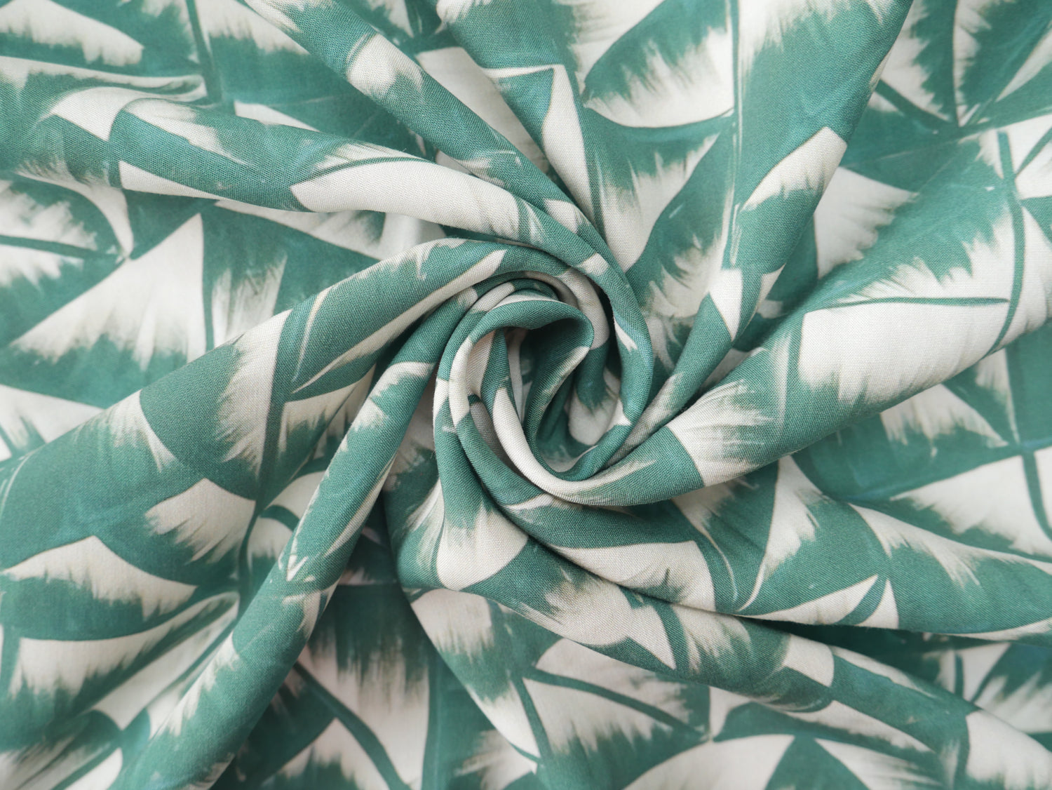 Geometric Print Viscose Challis in Green £12.50 p/m-Viscose-Flying Bobbins Haberdashery