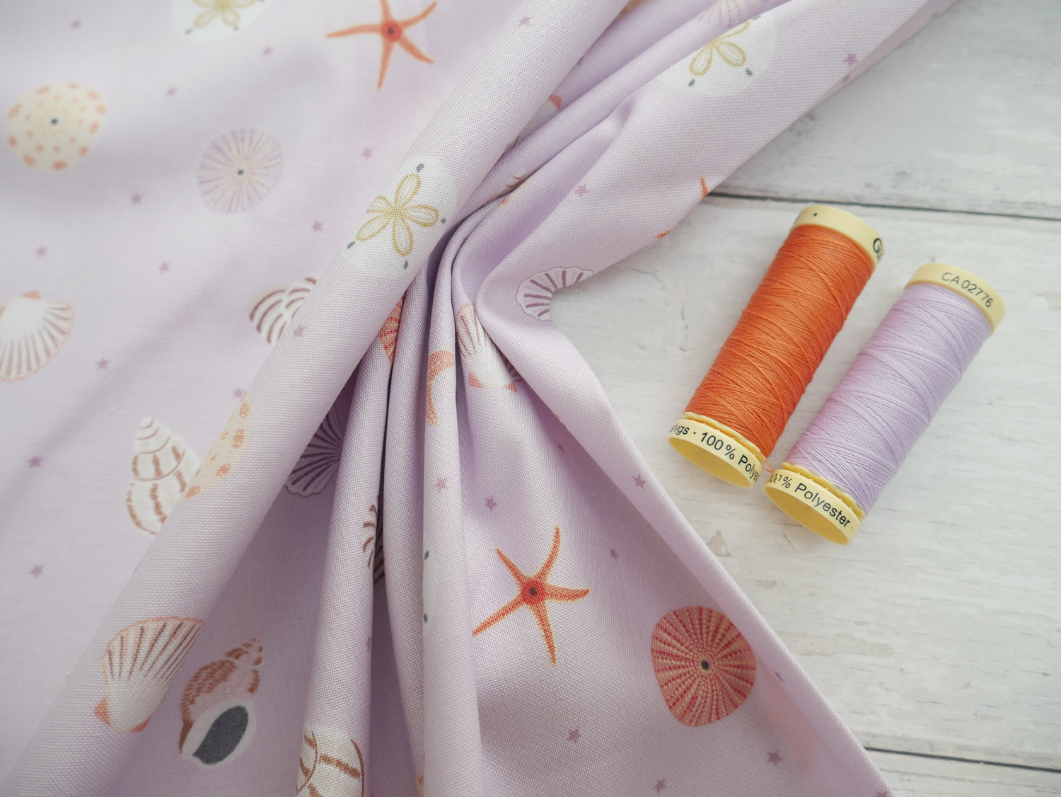 Sea Shells in Lilac by Lewis &amp; Irene, £12.90 pm-Cotton-Flying Bobbins Haberdashery