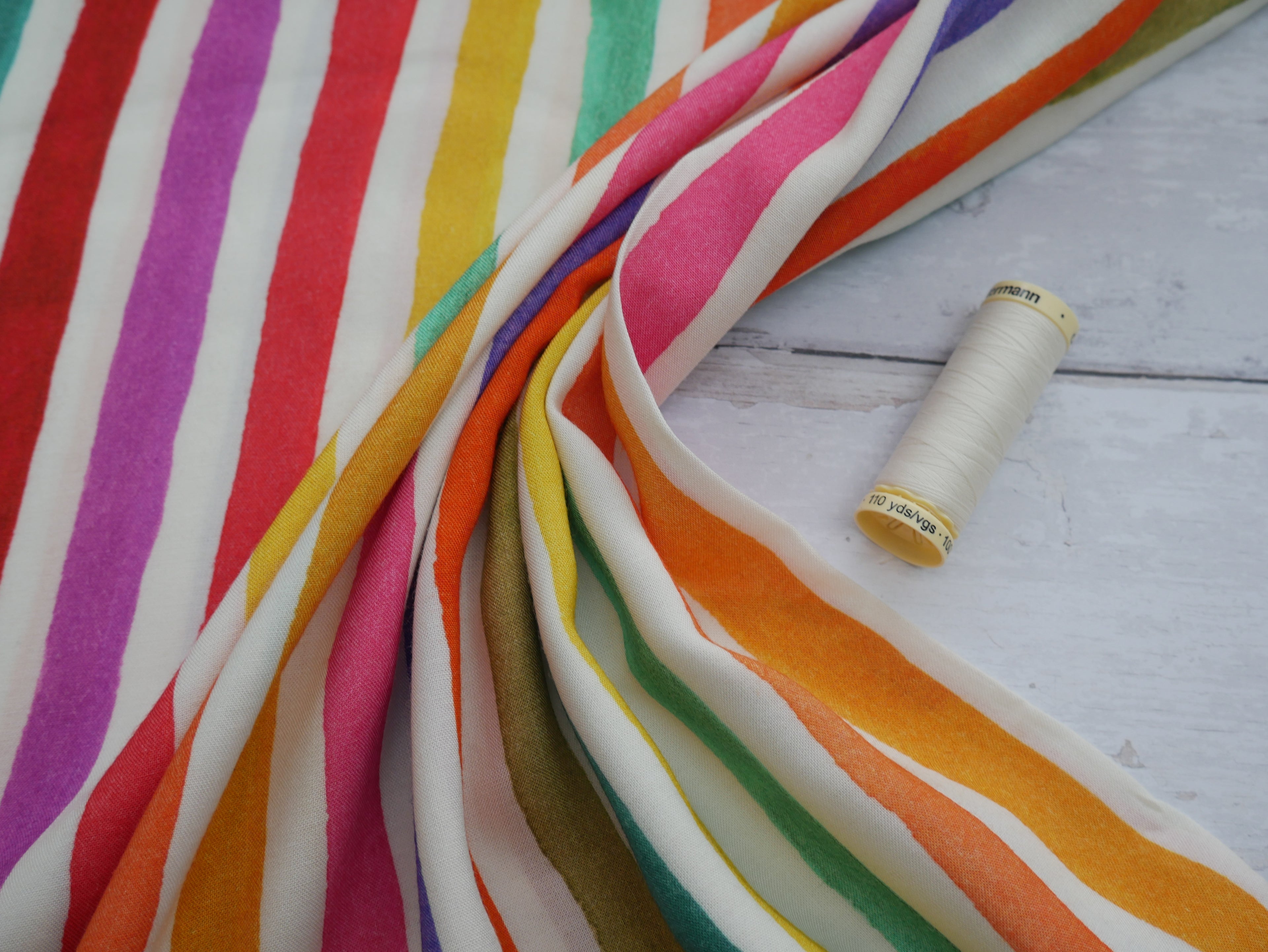 Bright Stripe Viscose Challis, £15.80 p/m-Fabric-Flying Bobbins Haberdashery