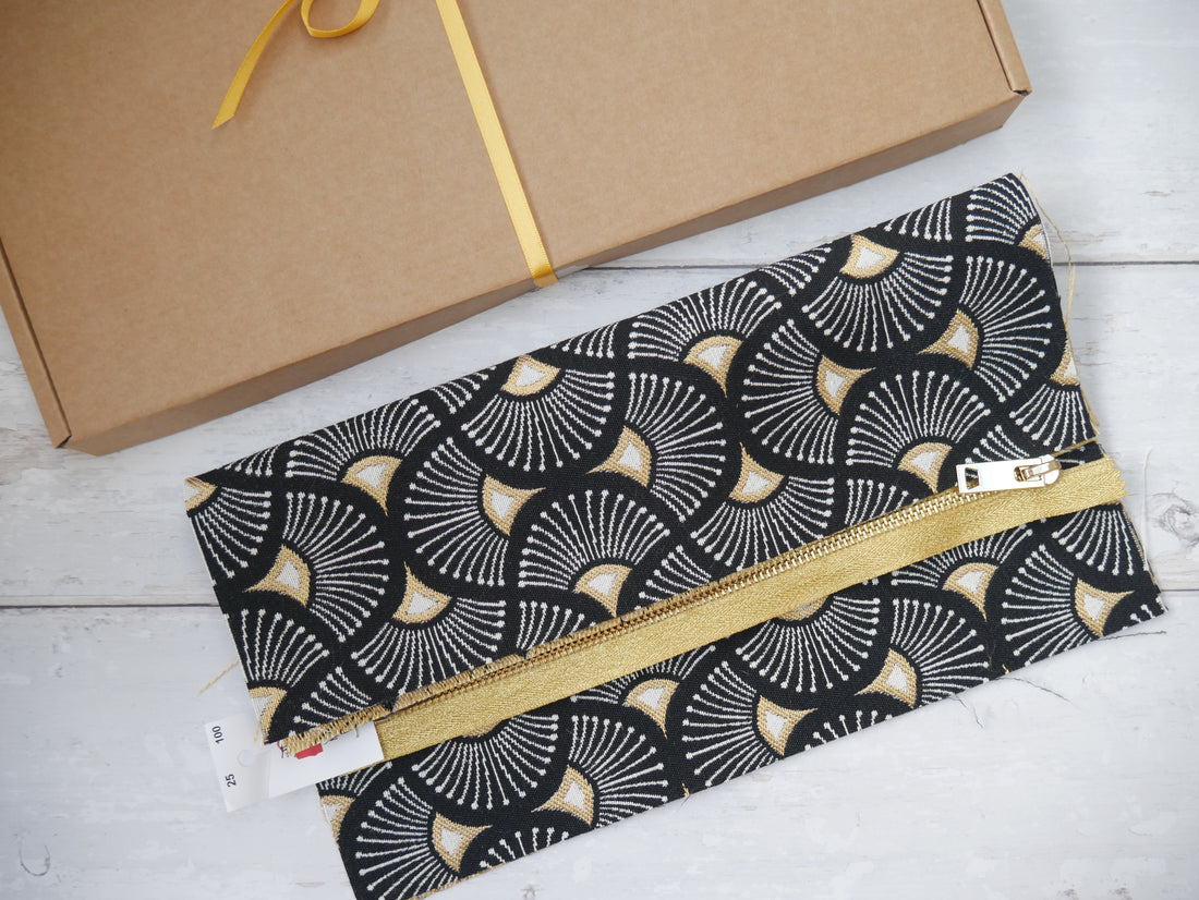 Deco Clutch Bag Kit - Black &amp; Gold-Sewing Kits-Flying Bobbins Haberdashery