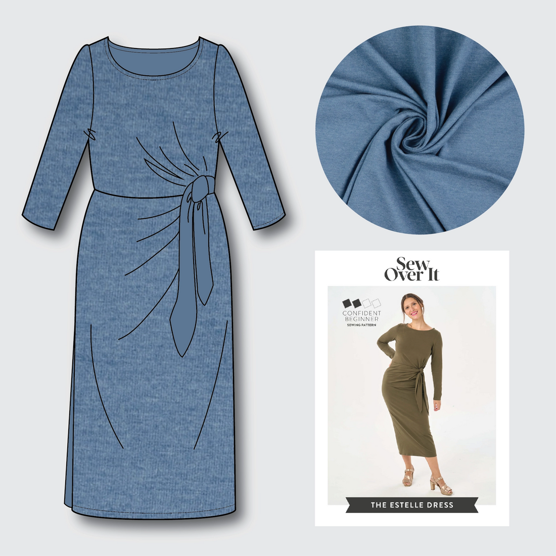 Estelle Dress Kit - Blue Marl-Sewing Kit-Flying Bobbins Haberdashery