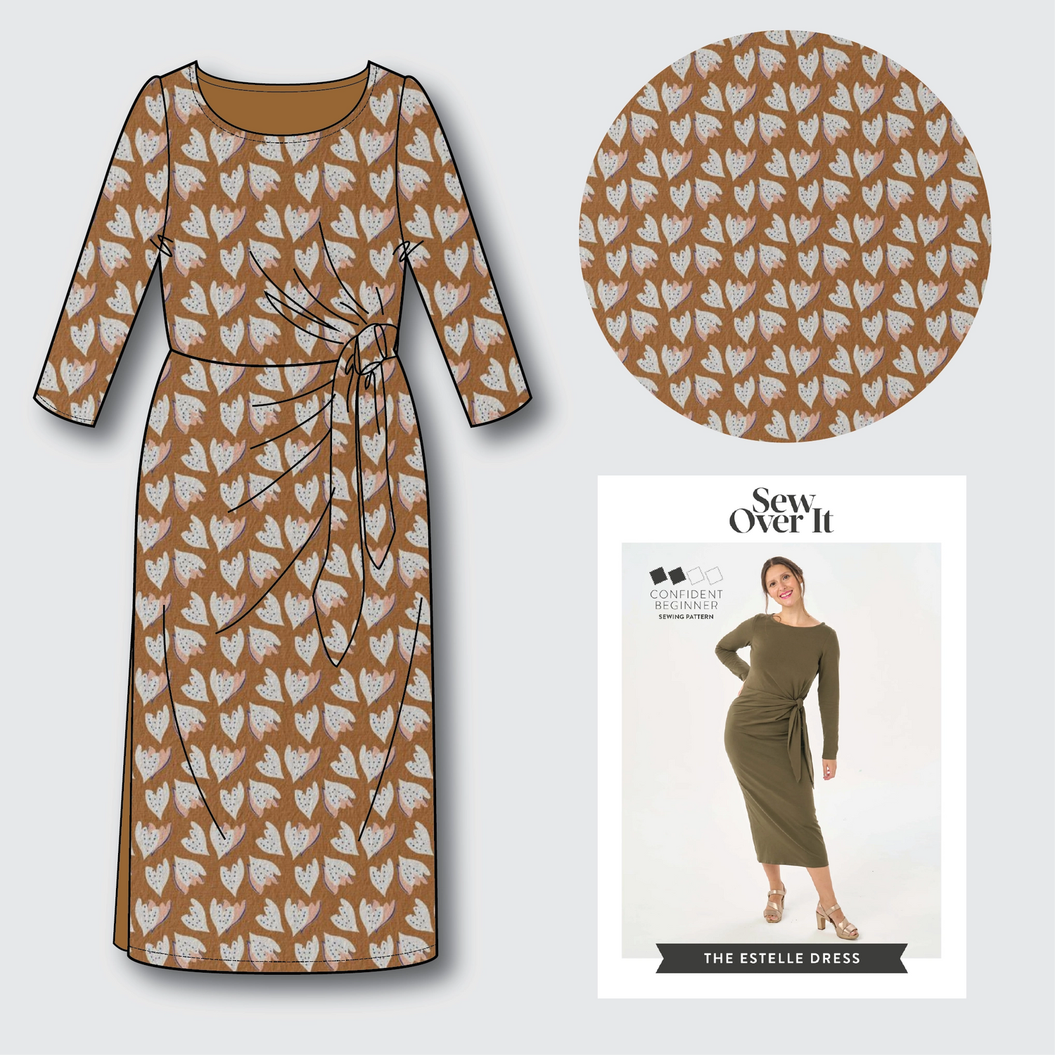 Estelle Dress Kit - Tan Blossom-Sewing Kit-Flying Bobbins Haberdashery