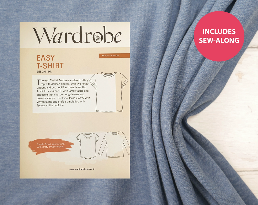 Easy T-Shirt Kit - Cotton Jersey In Blue Marl-Sewing Kit-Flying Bobbins Haberdashery