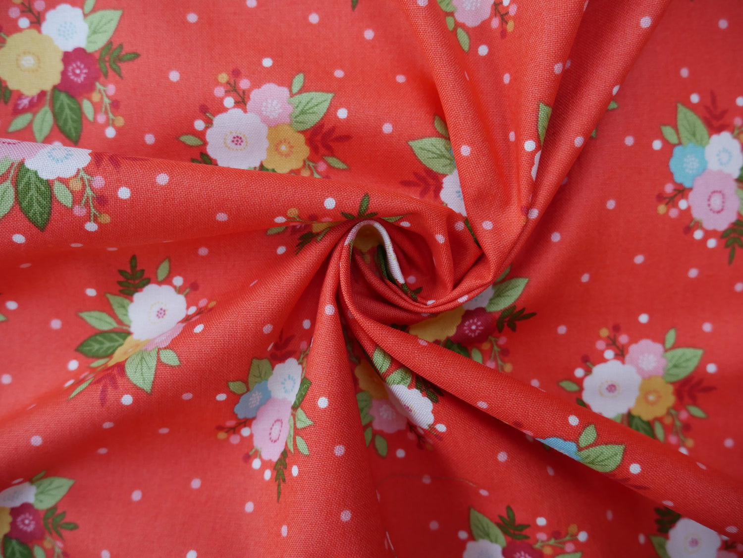 Amelia, Posy in Red - 100% Cotton, £13.00 pm-Cotton-Flying Bobbins Haberdashery
