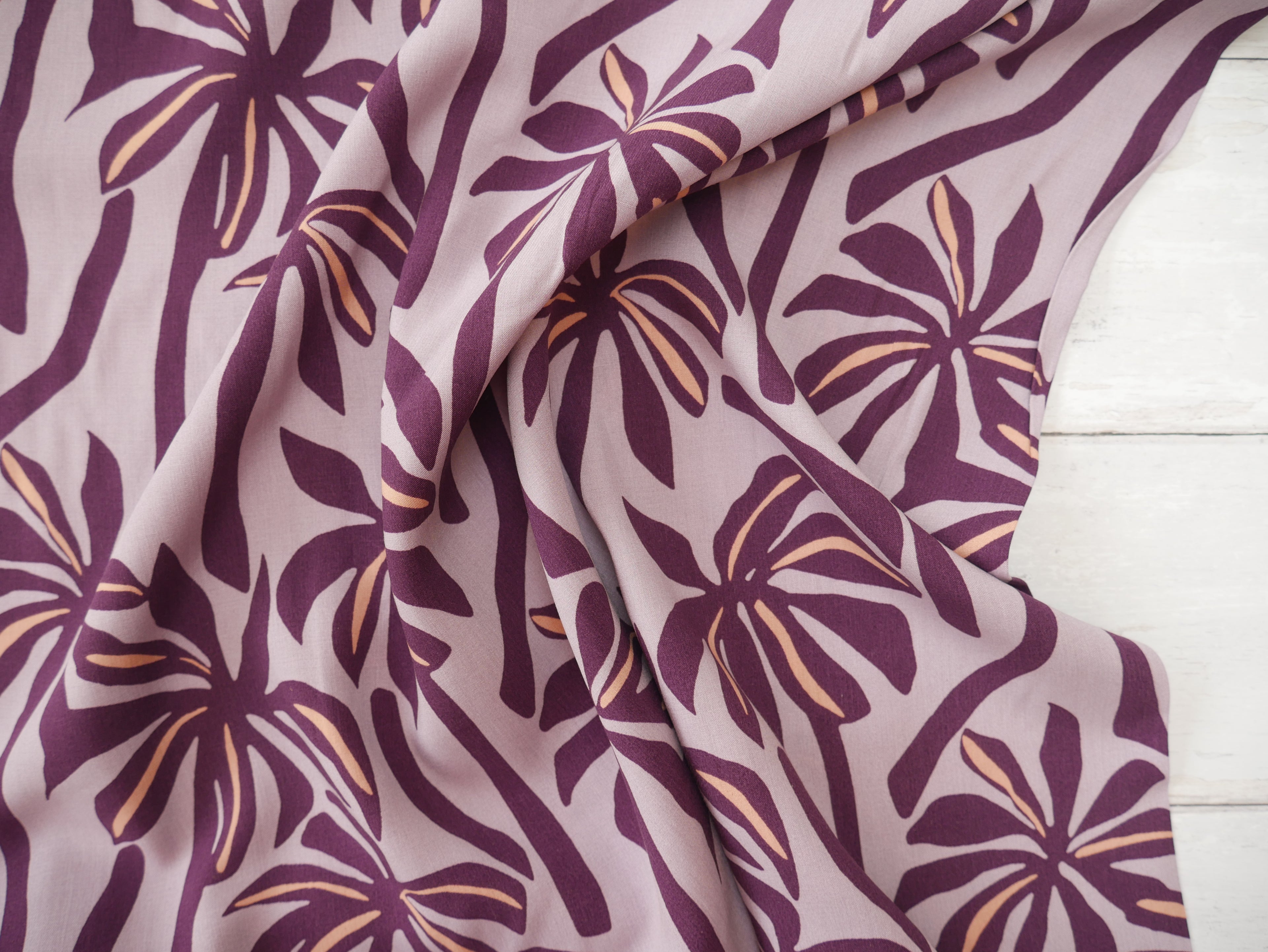 Palms Print Viscose Challis in Lilac £12.50 p/m-Viscose-Flying Bobbins Haberdashery