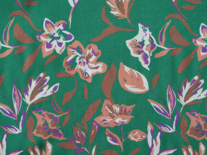Floral Print Viscose Challis in Green £13.00 p/m-Viscose-Flying Bobbins Haberdashery