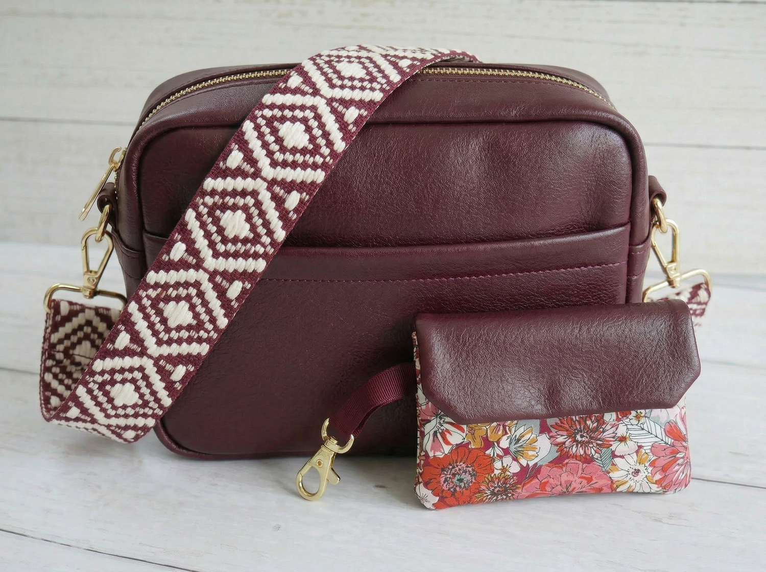 Amber Cross-Body Bag Making Kit - Leatherette in Burgundy-Sewing Kit-Flying Bobbins Haberdashery