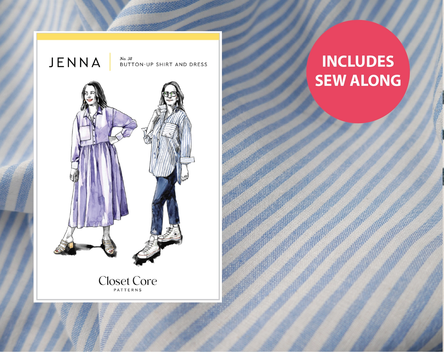 Jenna Shirt Kit - Raytis Stripe in Blue-Sewing Kit-Flying Bobbins Haberdashery