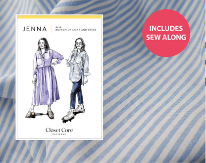 Jenna Shirt Kit - Raytis Stripe in Blue-Sewing Kit-Flying Bobbins Haberdashery