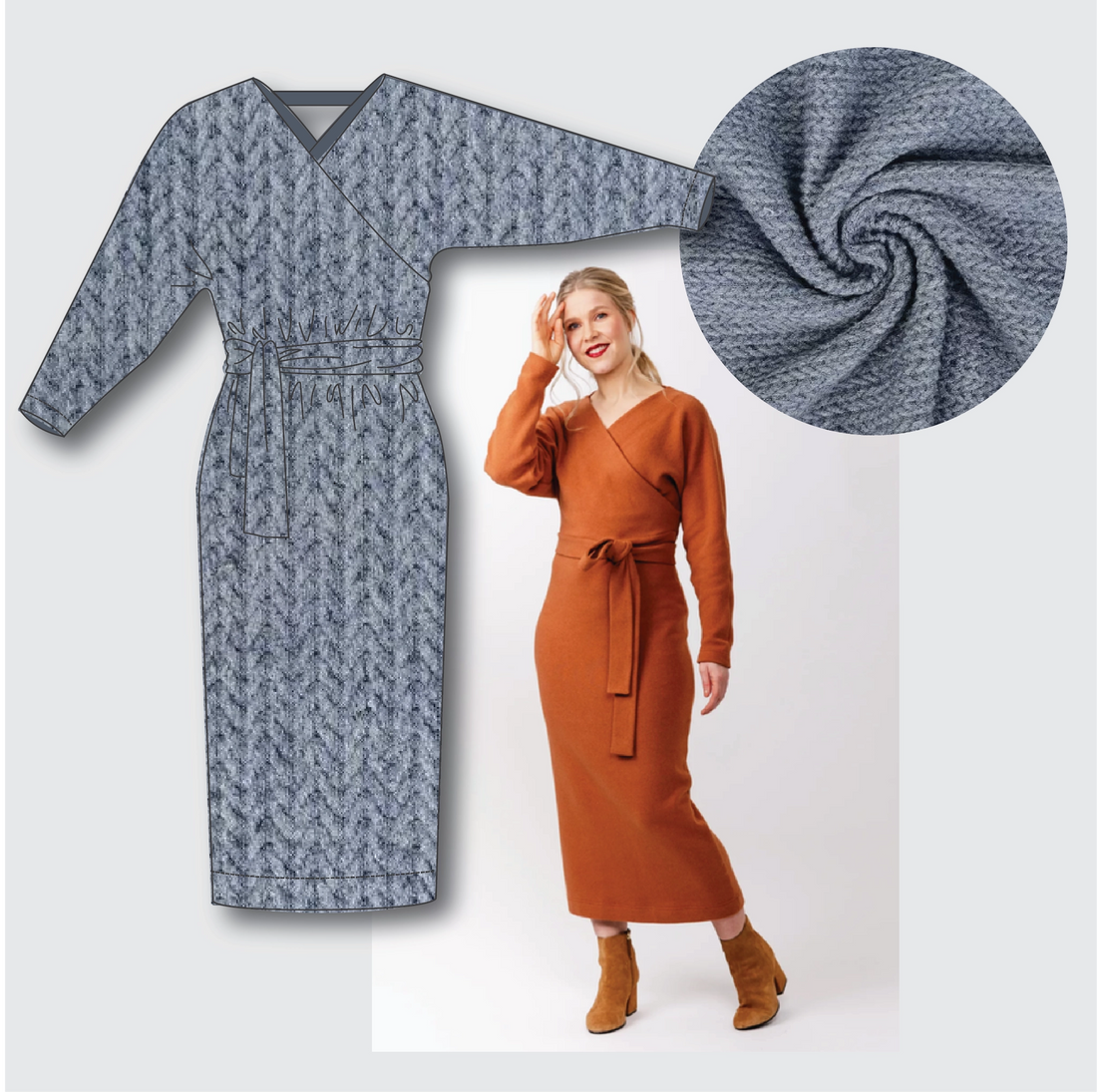 Kajo Dress Kit - Angora Touch Cable in Washed Blue-Sewing Kit-Flying Bobbins Haberdashery