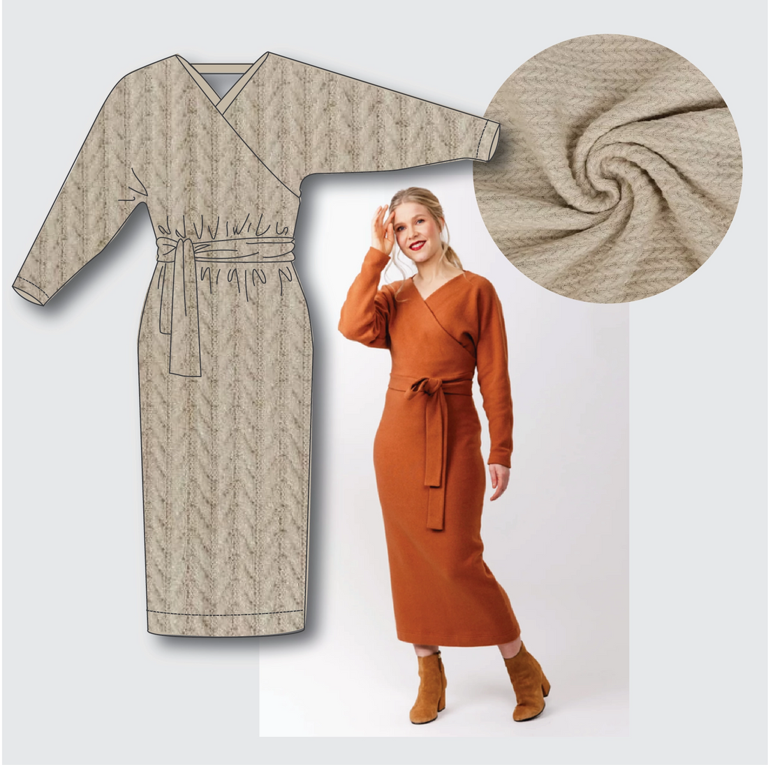 Kajo Dress Kit - Angora Touch Cable in Oatmeal-Sewing Kit-Flying Bobbins Haberdashery