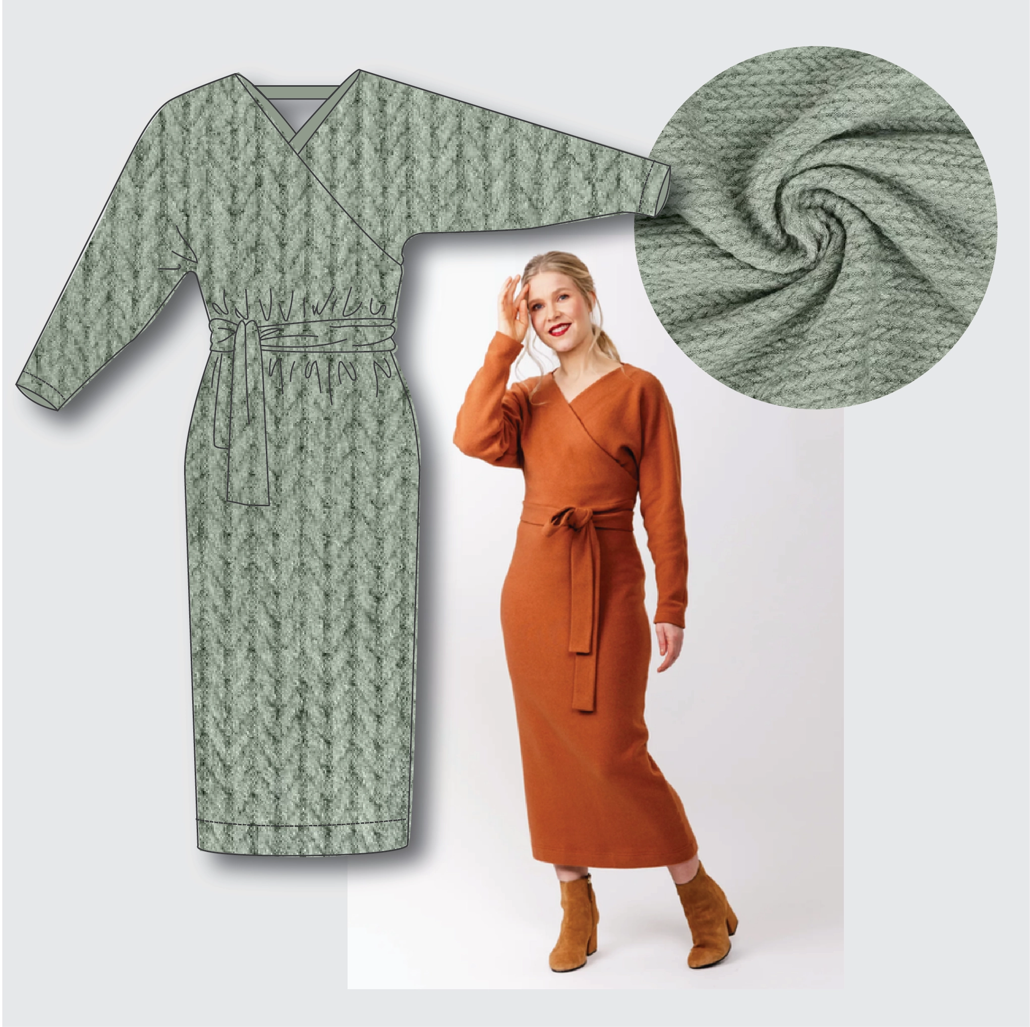 Kajo Dress Kit - Angora Touch Cable in Sage Grey-Sewing Kit-Flying Bobbins Haberdashery