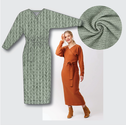 Kajo Dress Kit - Angora Touch Cable in Sage Grey-Sewing Kit-Flying Bobbins Haberdashery