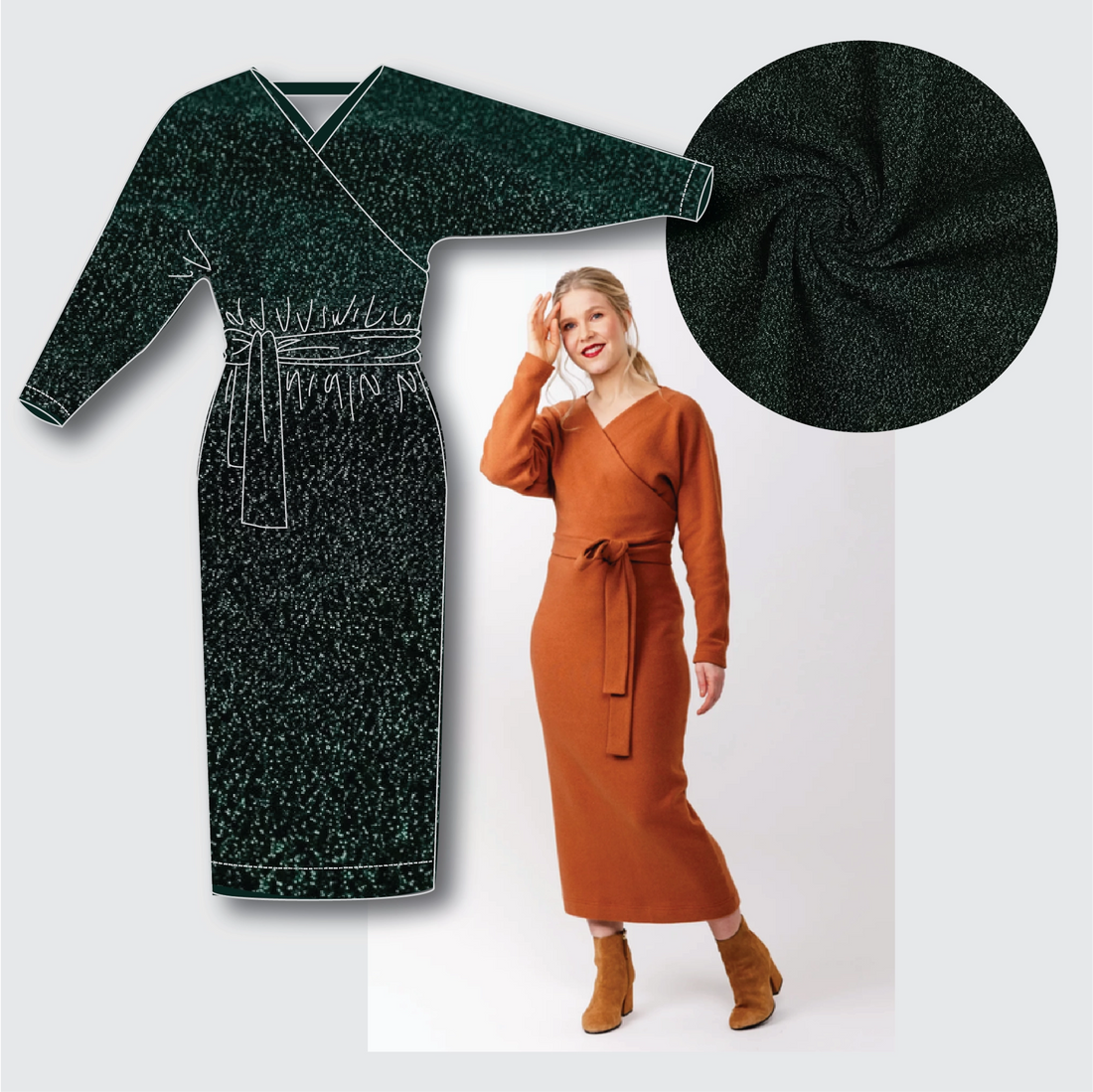 Kajo Dress Kit - Party Knit in Forest Sparkle-Sewing Kit-Flying Bobbins Haberdashery