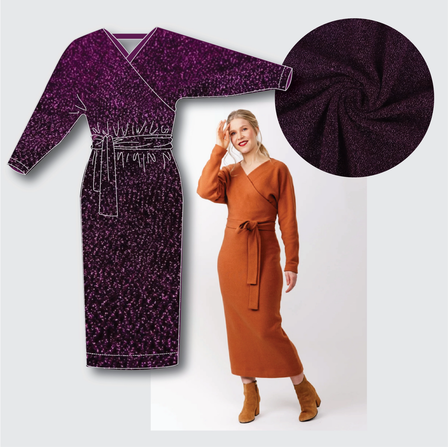 Kajo Dress Kit - Party Knit in Magenta Sparkle-Sewing Kit-Flying Bobbins Haberdashery