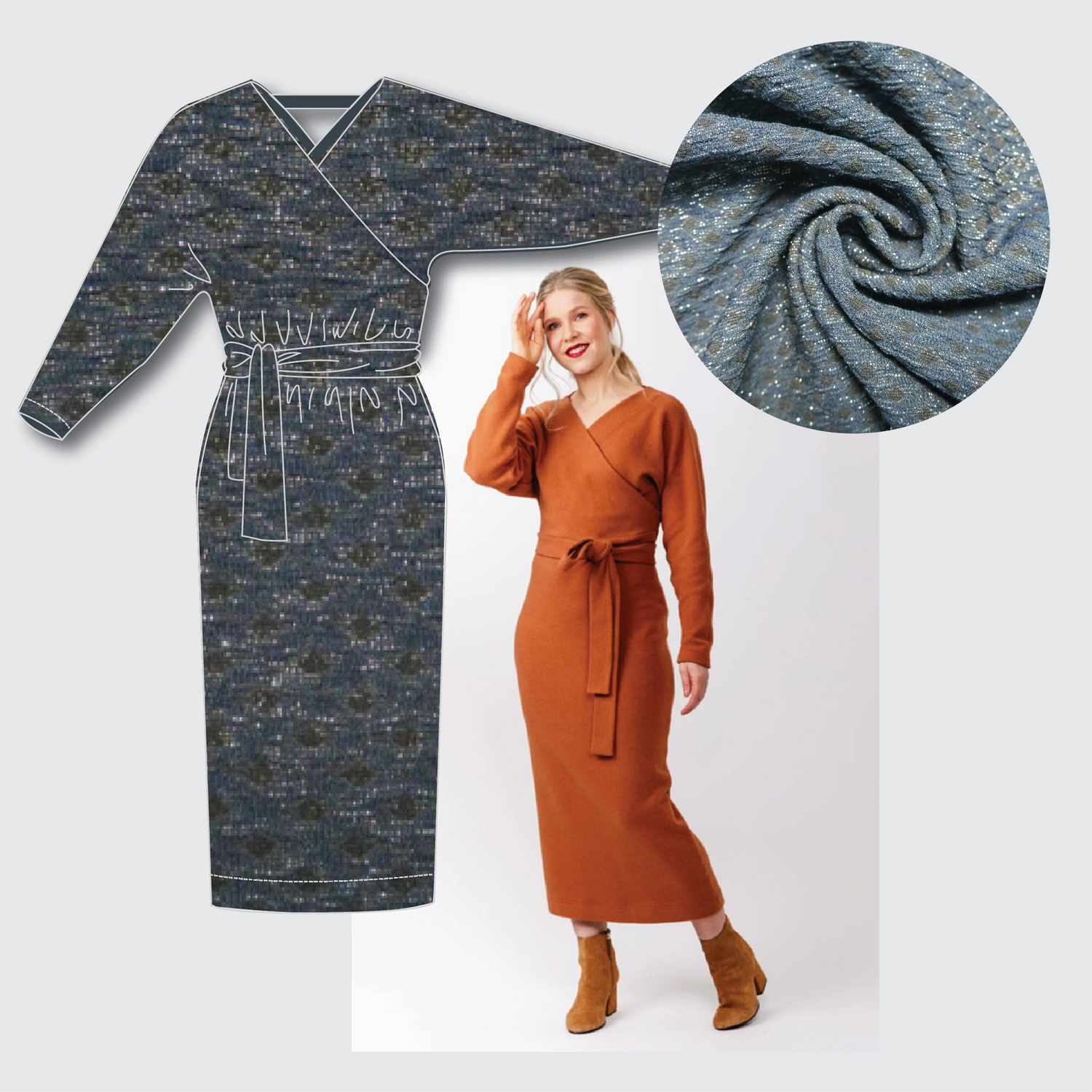 Kajo Dress Kit - Lady McElroy Leonardo Lurex in Blue-Sewing Kit-Flying Bobbins Haberdashery