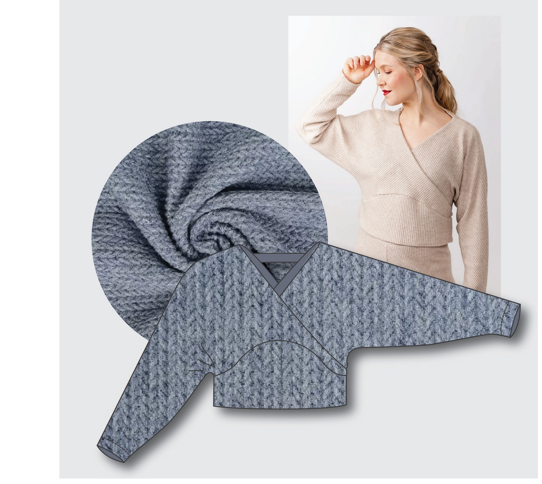 Kajo Top Kit - Angora Touch Cable in Washed Blue-Sewing Kit-Flying Bobbins Haberdashery