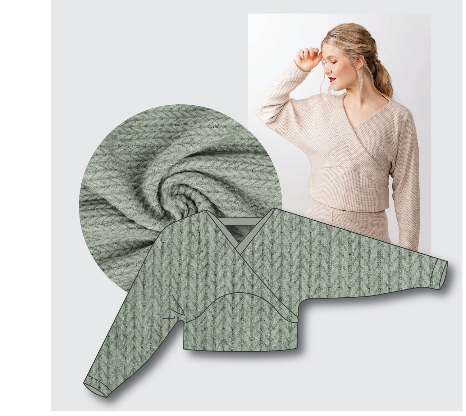 Kajo Top Kit - Angora Touch Cable in Sage-Sewing Kit-Flying Bobbins Haberdashery