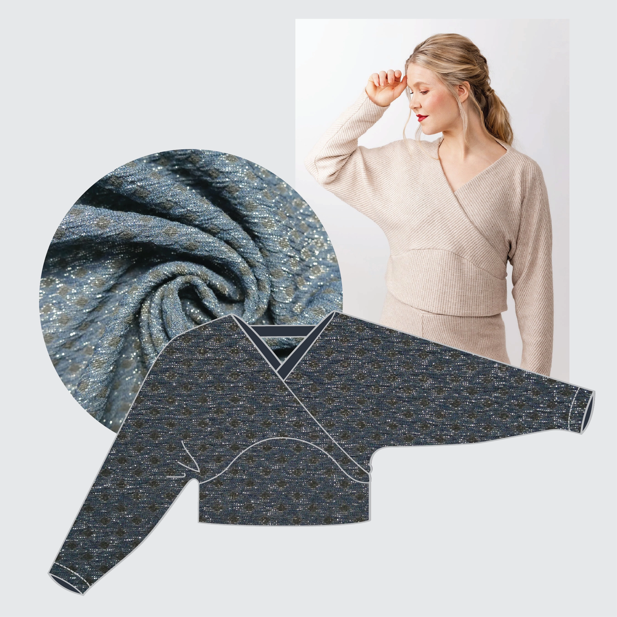 Kajo Top Kit - Lady McElroy Leonardo Lurex in Blue-Sewing Kit-Flying Bobbins Haberdashery