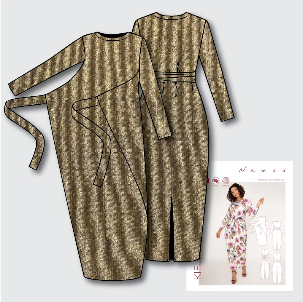 Kielo Wrap Dress Kit - Ritz Gold Lurex Jersey-Sewing Kit-Flying Bobbins Haberdashery