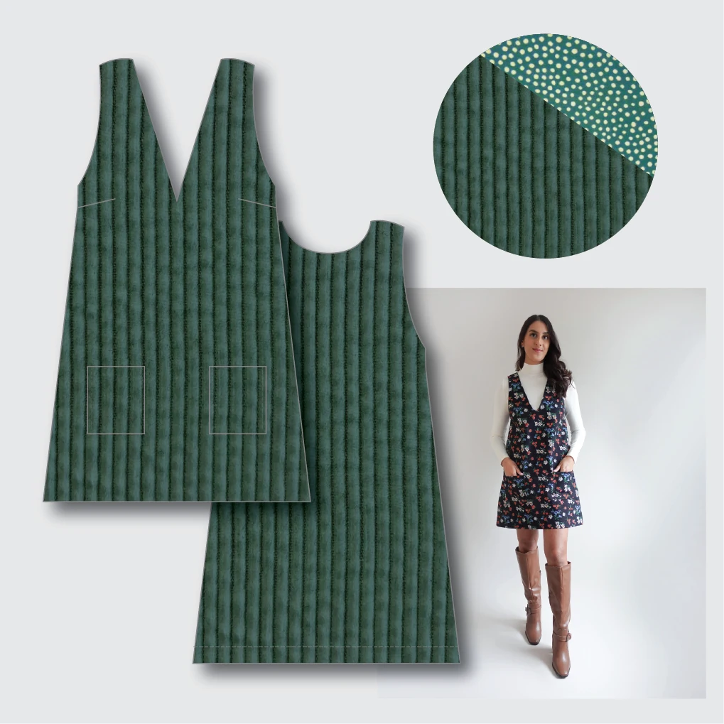 Margot Pinafore Kit -Cotton Corduroy in Samphire-Sewing Kit-Flying Bobbins Haberdashery